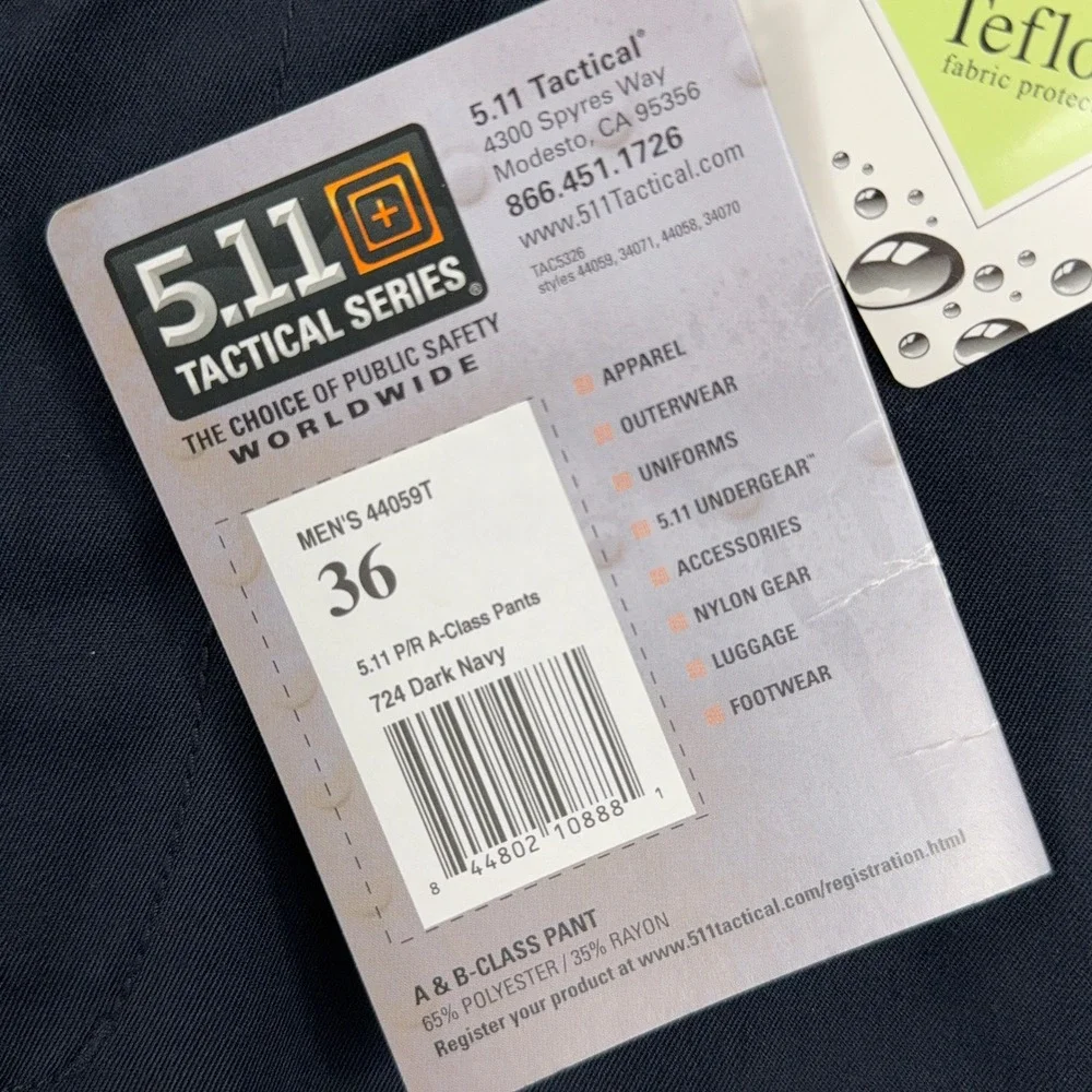5.11 Tactical Uniform Pants P/R A-Class Teflon Dark‎ Navy Blue Men 36 NWT